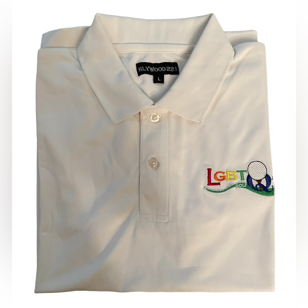 White LGBTQ golf polo - size L